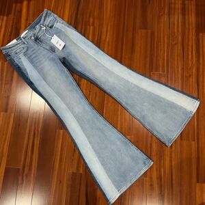 Color Block Flare Jeans Denim Vervet Blue Bella High Rise Wide Leg New Size 30